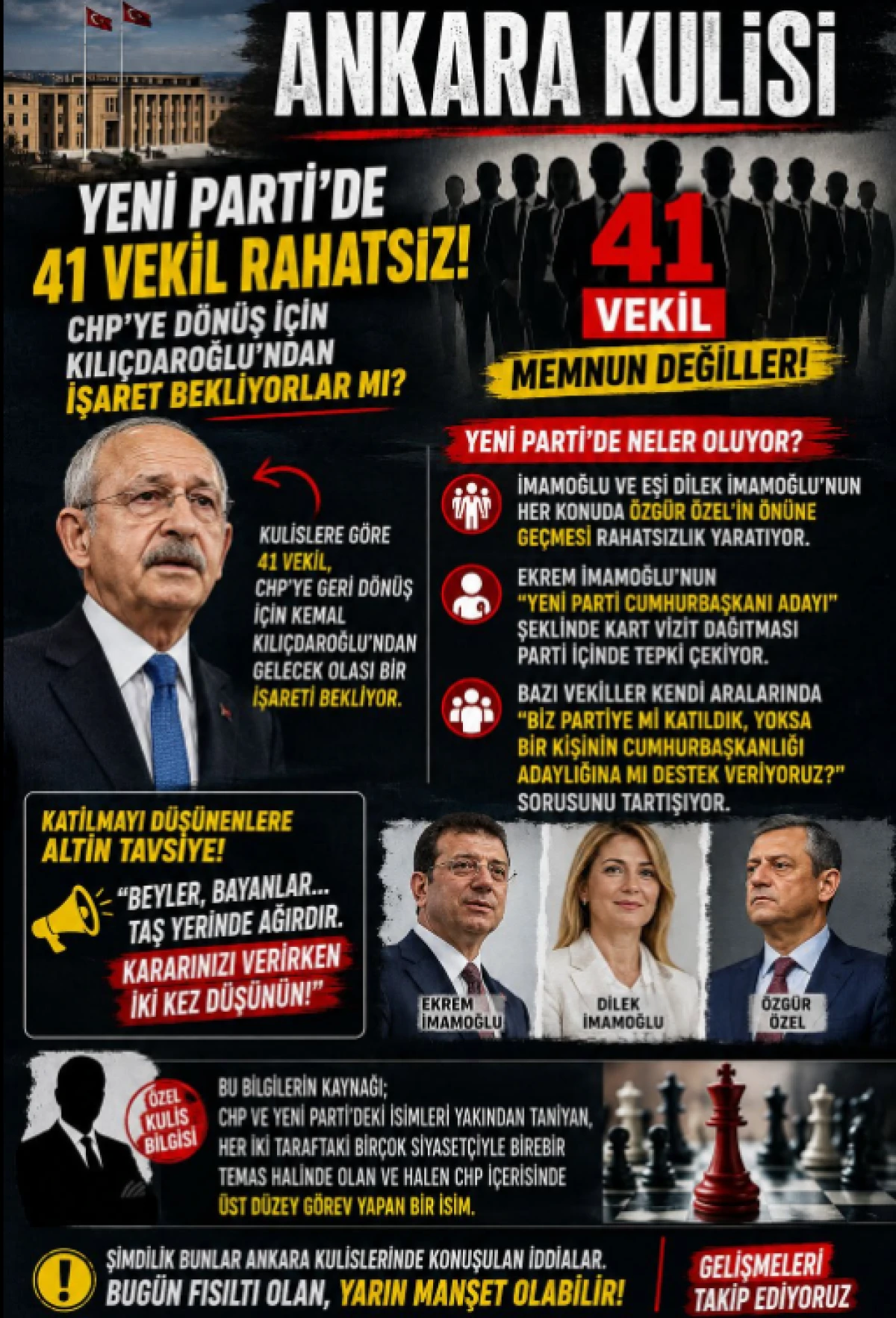 ANKARA KULİSİ: Yeni Parti&rsquo;de 41 Vekil Rahatsız! CHP&rsquo;ye D&ouml;n&uuml;ş İ&ccedil;in Kılı&ccedil;daroğlu&rsquo;ndan İşaret Bekliyorlar mı?