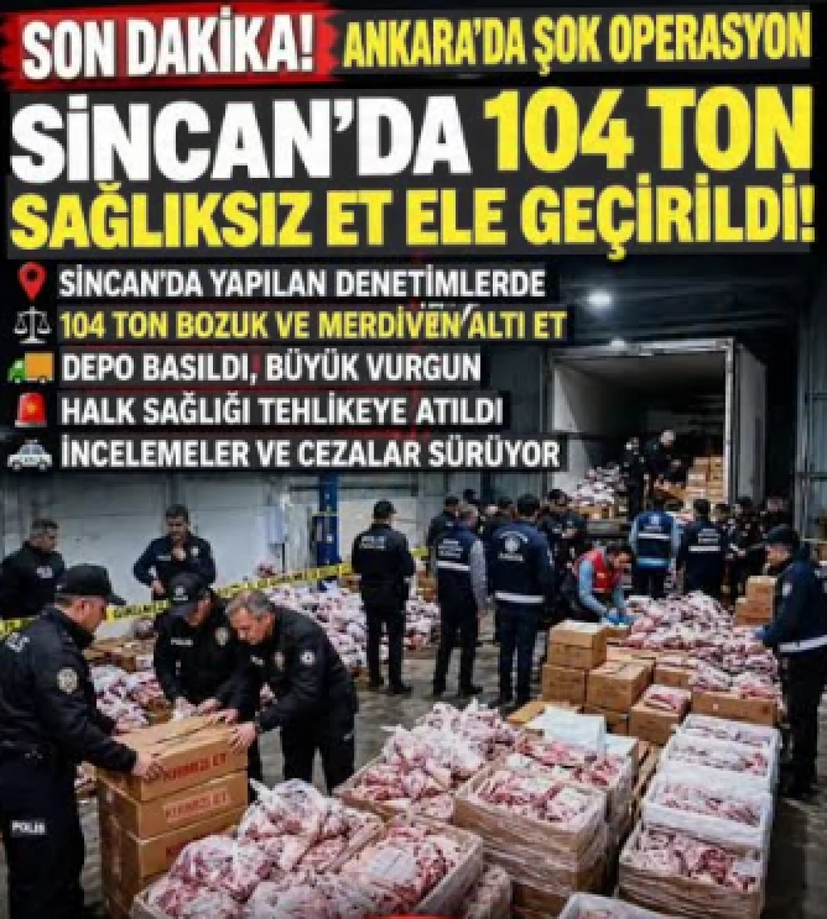 Ankara&rsquo;da halk sağlığını tehdit eden 104 ton et bulundu