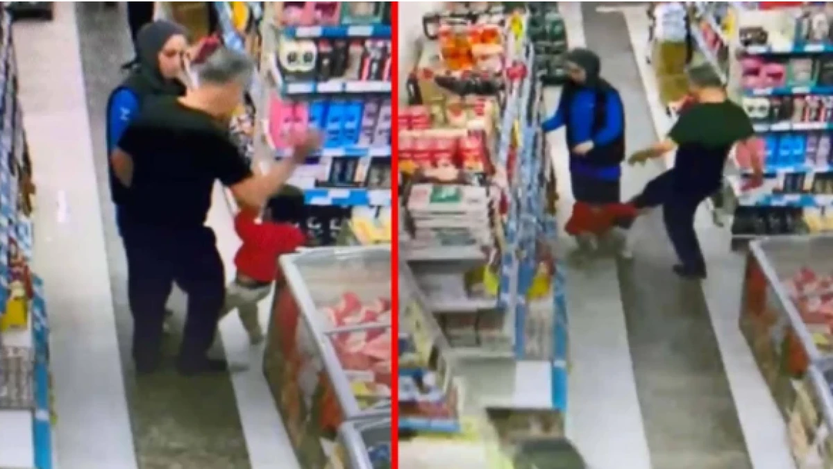 Baba markette çocuğunu tekmeleyerek dövdü!