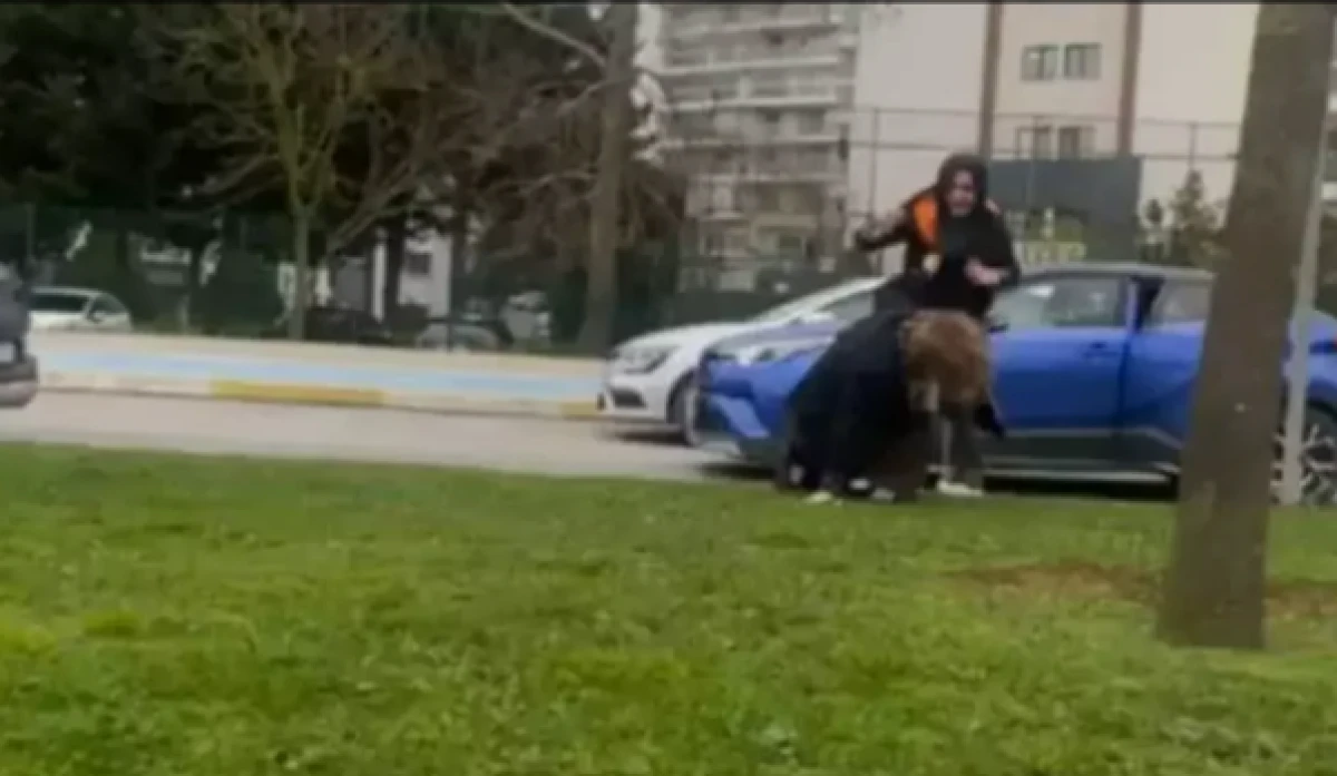 Birbirini yerde s&uuml;r&uuml;kleyen kadınların kavgası            