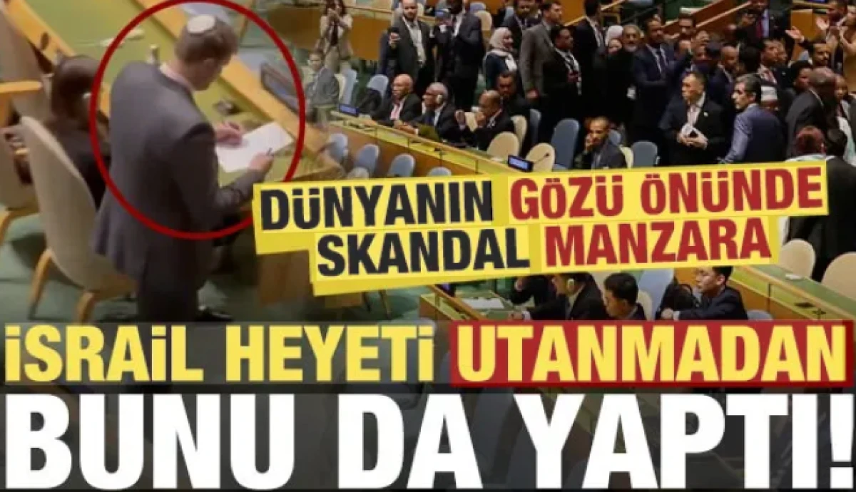 BM'de d&uuml;nyanın g&ouml;z&uuml; &ouml;n&uuml;nde skandal manzara! İsrail heyetinden akla zarar yoklama...