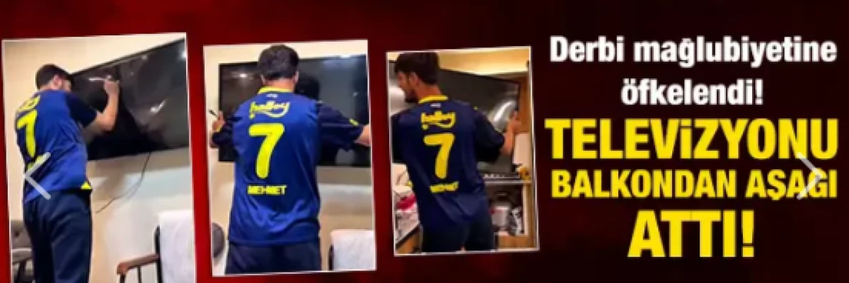 Derbi yenilgisine dayanamadı: G&ouml;z&uuml; d&ouml;nm&uuml;ş taraftar hıncını televizyondan &ccedil;ıkardı!
