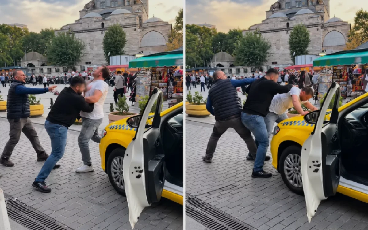 Fatih'te taksicilerin yolcu kavgasında yumruklar konuştu