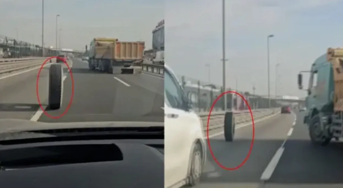 İstanbul E-5'te faciadan d&ouml;n&uuml;ld&uuml;: Seyir halindeki kamyonun iki tekerleği yerinden &ccedil;ıktı!