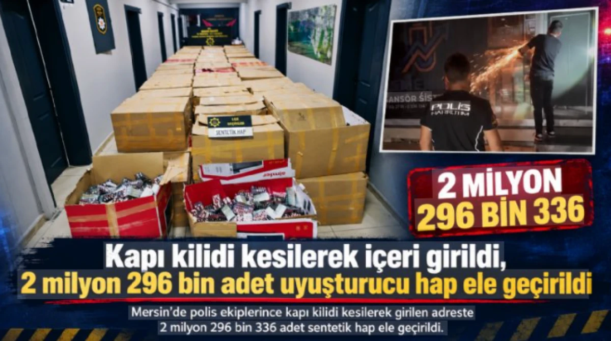 Kapı kilidi kesilerek i&ccedil;eri girildi, 2 milyon 296 bin adet uyuşturucu hap ele ge&ccedil;irildi