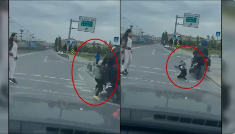 Kırmızı ışıkta geçen motosiklet sürücüsü, küçük çocuğa çarpıp kaçtı
