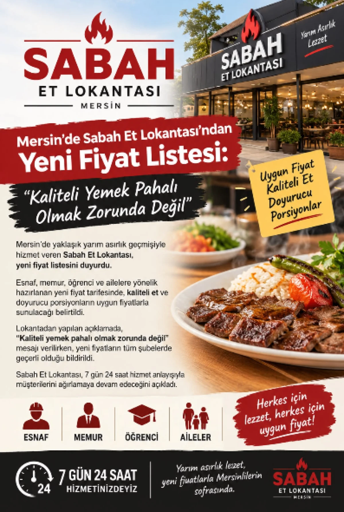 Mersin&rsquo;de Sabah Et Lokantası&rsquo;ndan Yeni Fiyat Listesi:
