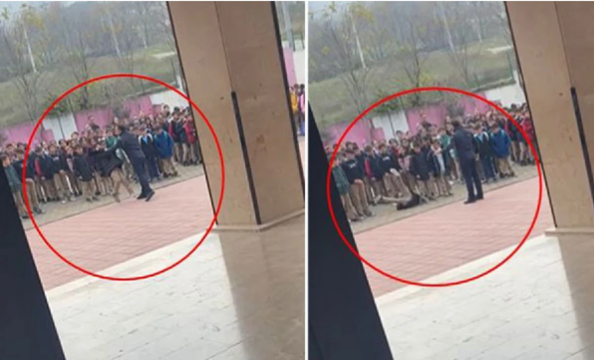 Okul m&uuml;d&uuml;r&uuml; &ouml;ğrenciyi yakasından tutup yere fırlattı! 