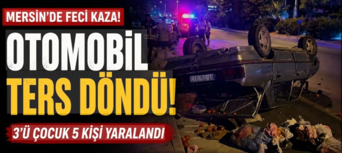 Park halindeki araca &ccedil;arpıp ters d&ouml;nd&uuml;: 5 yaralı
