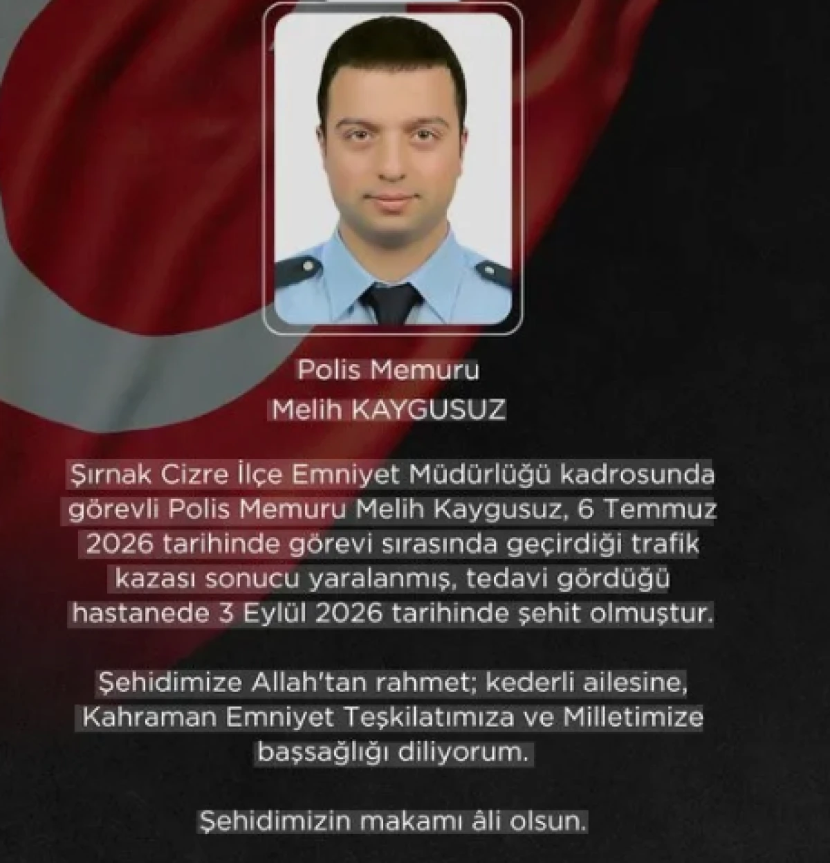 Şırnak'taki kazada yaralanan polis memuru şehit oldu