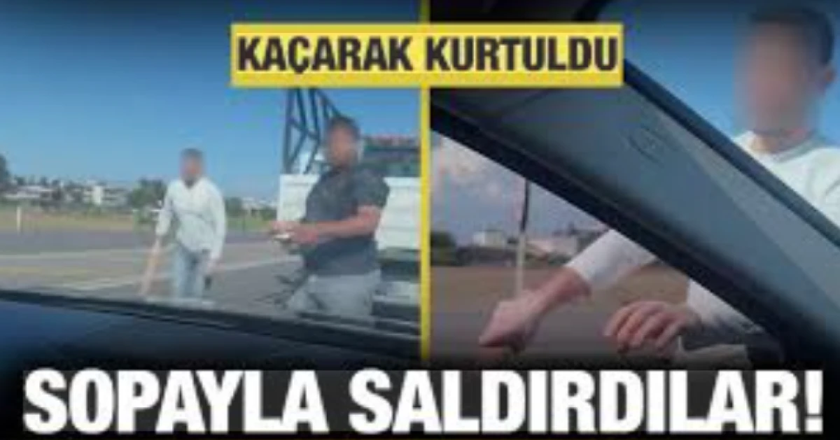 Trafikte tansiyon y&uuml;kseldi: Sopalı saldırıdan son anda ka&ccedil;tılar