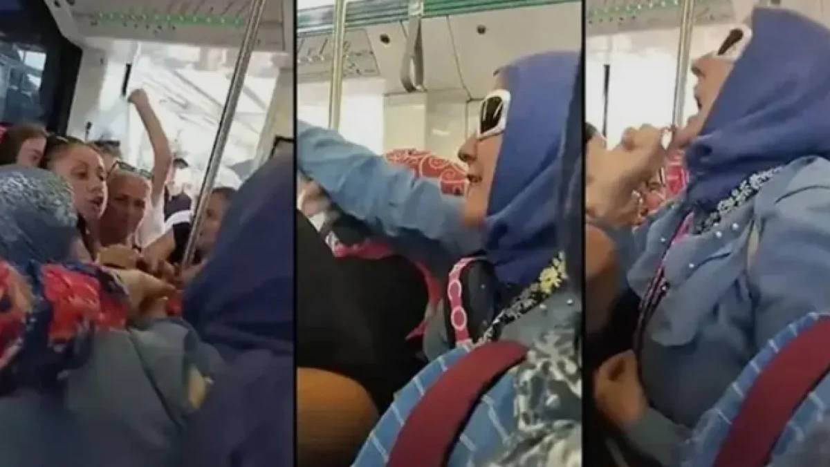 Tramvayda &Ccedil;ocuklar kalksın kavgasında ortalık karıştı