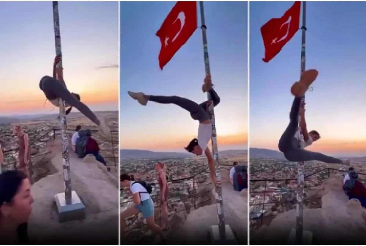 Türk bayrağında direk dansı!