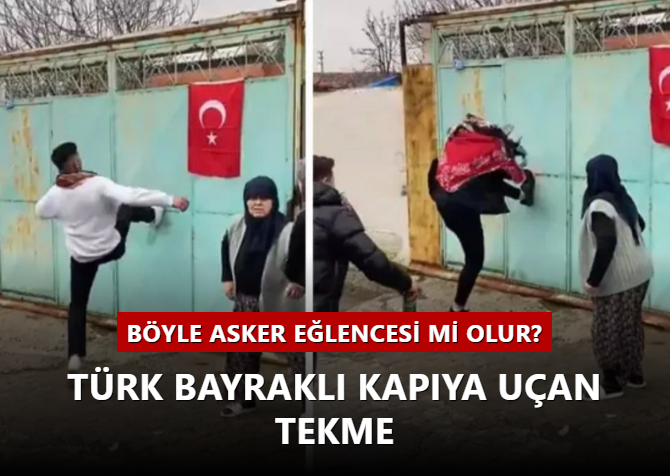 Türk bayraklı kapıya uçan tekme                     