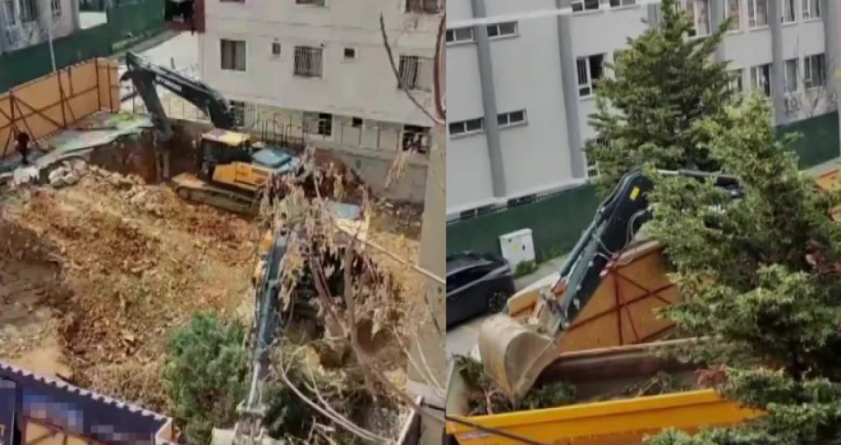 &Uuml;sk&uuml;dar Belediyesi'nin ruhsat verdiği inşaat alanında ağa&ccedil;lar kesildi