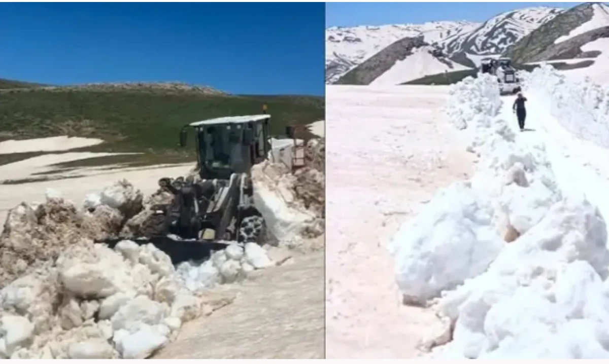 Yazın ortasında kar kalınlığı 3 metreyi buldu, yolda &ccedil;alışma başlatıldı!